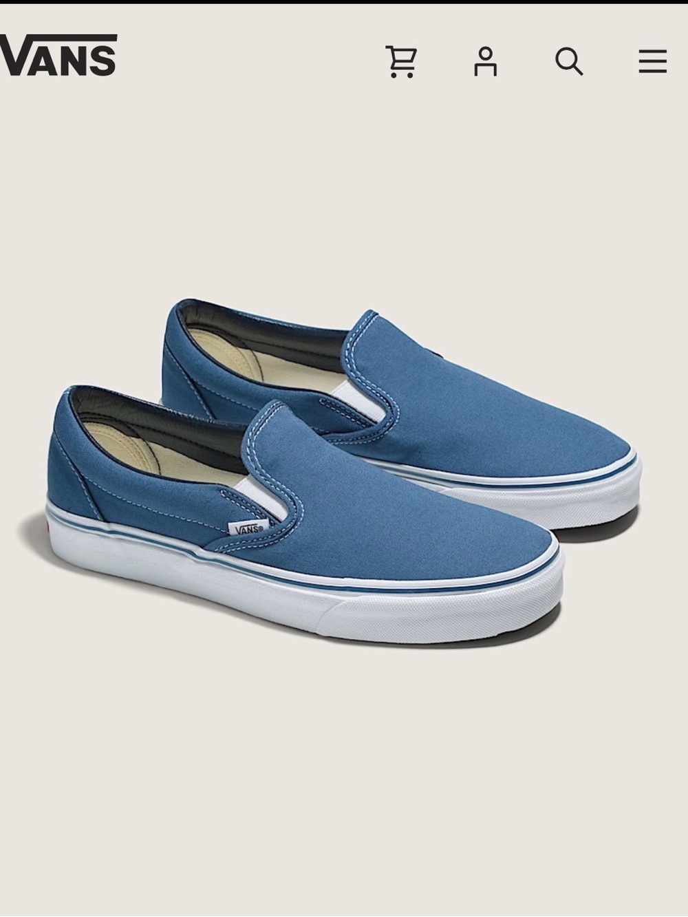 Vans Canvas Slip-On in Blue with White Sole- Size Mens 7.5/ Women’s 9